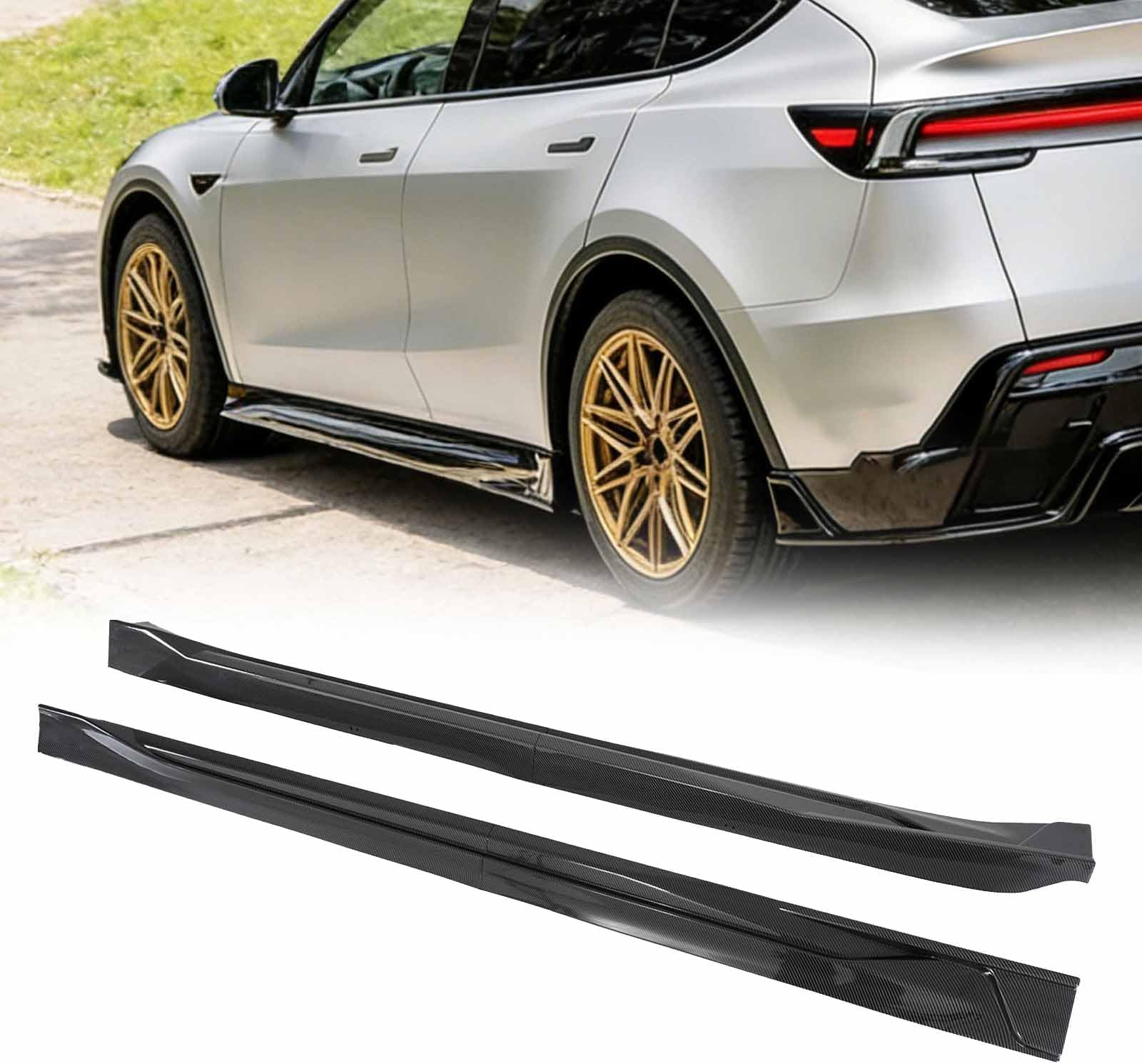 CS Style 4PCS Side Skirts for Tesla Model Y Juniper 2025-2026 Side Extension Splitter Rocker Panel ABS Plastic (Carbon Fiber Painted)
