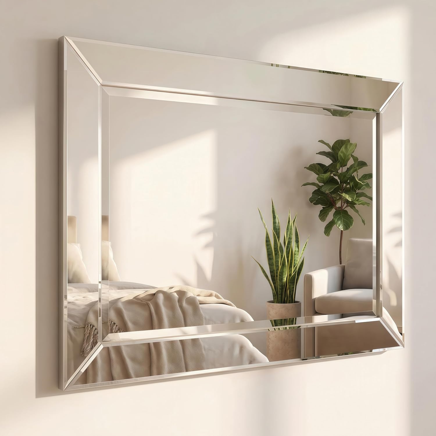Empire Art Direct Wall Mirrors Rectangular Mirrors for Wall, Wall-Mounted Beveled Mirrors, Bathroom Vanity Mirror, Solid Wood Frame,1"-Beveled Center Mirror, 24" x 36", Ready to Hang, Clear