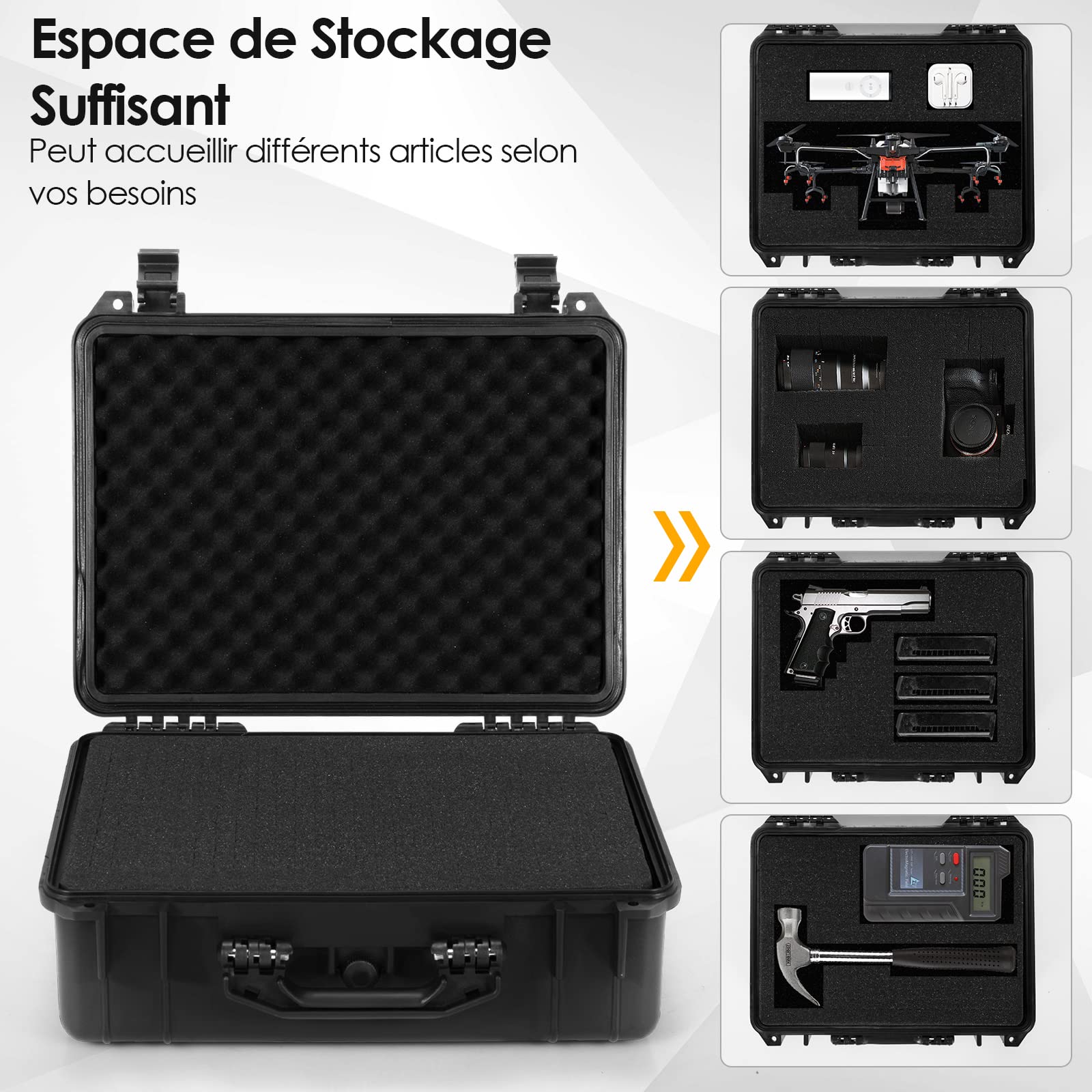 GOPLUS Valise Étanche Appareil Photo Coffret de Protection Universel Caméra, avec Mousse Alvéolée et Loquets à Pression, pour Drone, Appareil Photo (34 x 31 x 16 cm)