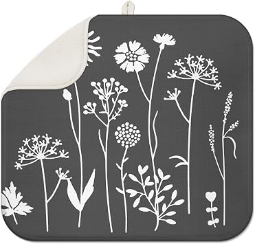 Dish Drying Mat, Highly Absorbent Microfiber Kitchen Counter Mat, Dish Drying Pad for Dishes, Utensils, Pots and Pans, Large 16" x 18" Black