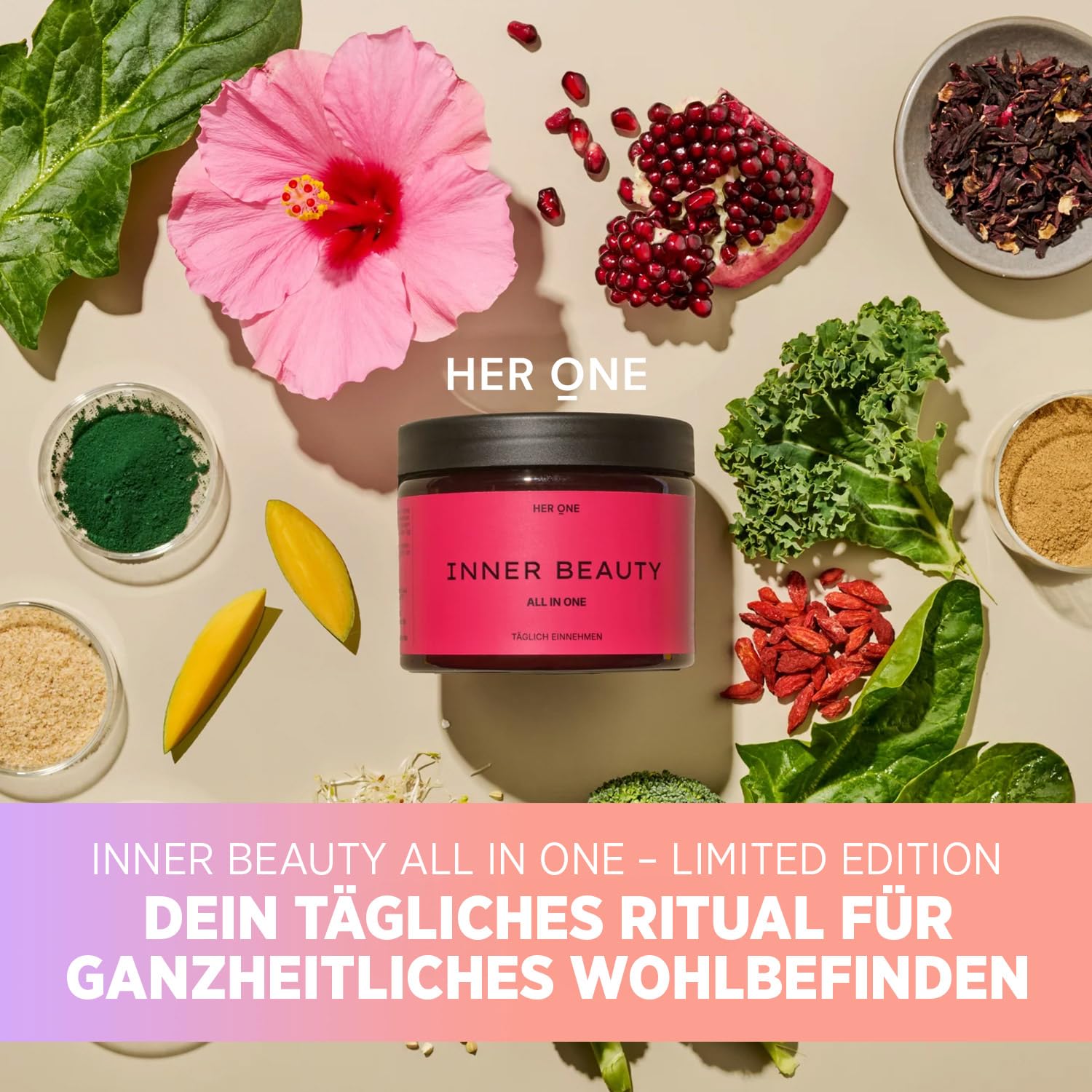HER ONE INNER BEAUTY All in One Limited Edition | Complejo de vitaminas en alta dosis | multivitaminas y minerales para mujeres | multivitaminas y minerales | Bebida de belleza | 30 porciones