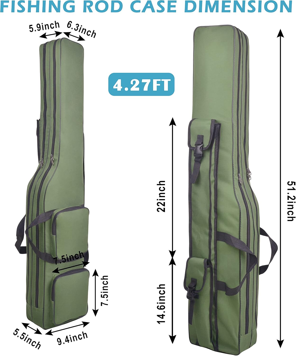 Fishing Rod Bag Carrier, 4.27ft Portable Folding Fishing Rod Case Multiple Poles Reel Storage Bag Fishing Gears Organizer Gift for Men Travel