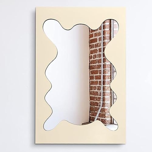 Espejo de pared irregular asimétrico de 40 x 26 pulgadas, espejo decorativo con marco de madera para sala de estar, dormitorio, baño, entrada sobre