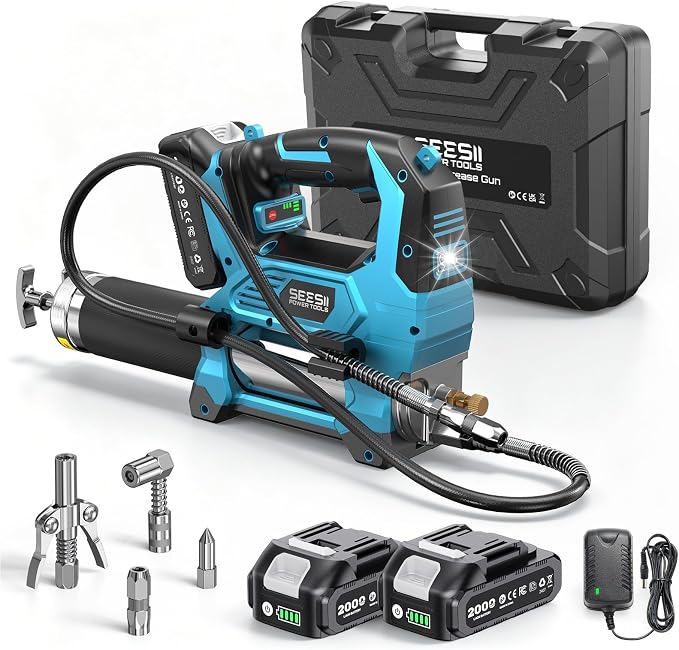 Seesii Engrasadora a Batería 12.000 PSI con 2 Baterías y 3 Velocidades