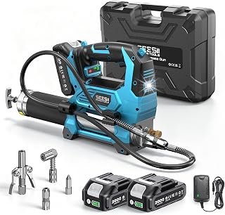 12000PSI Electric Grease Gun: 3 Speed Control Battery Powered Grease Gun Cordless with 2 Batteries, Brushless Motor, 48” Long Hose, 90 Degree Coupler & LED Light for Heavy Duty Equipment