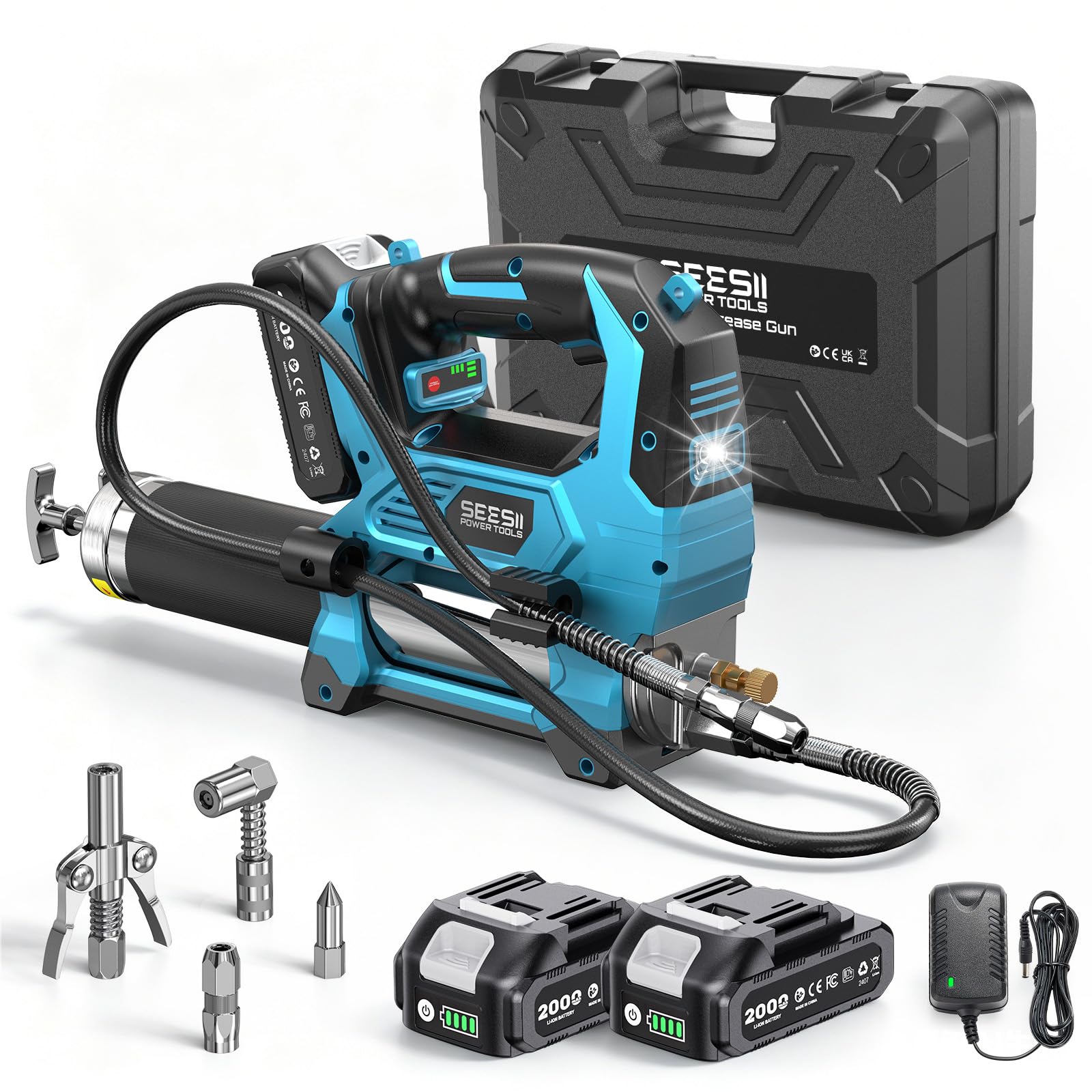 Seesii 12000PSI Akku Fettpresse Set: 3 Geschwindigkeiten, Bürstenlosem Motor