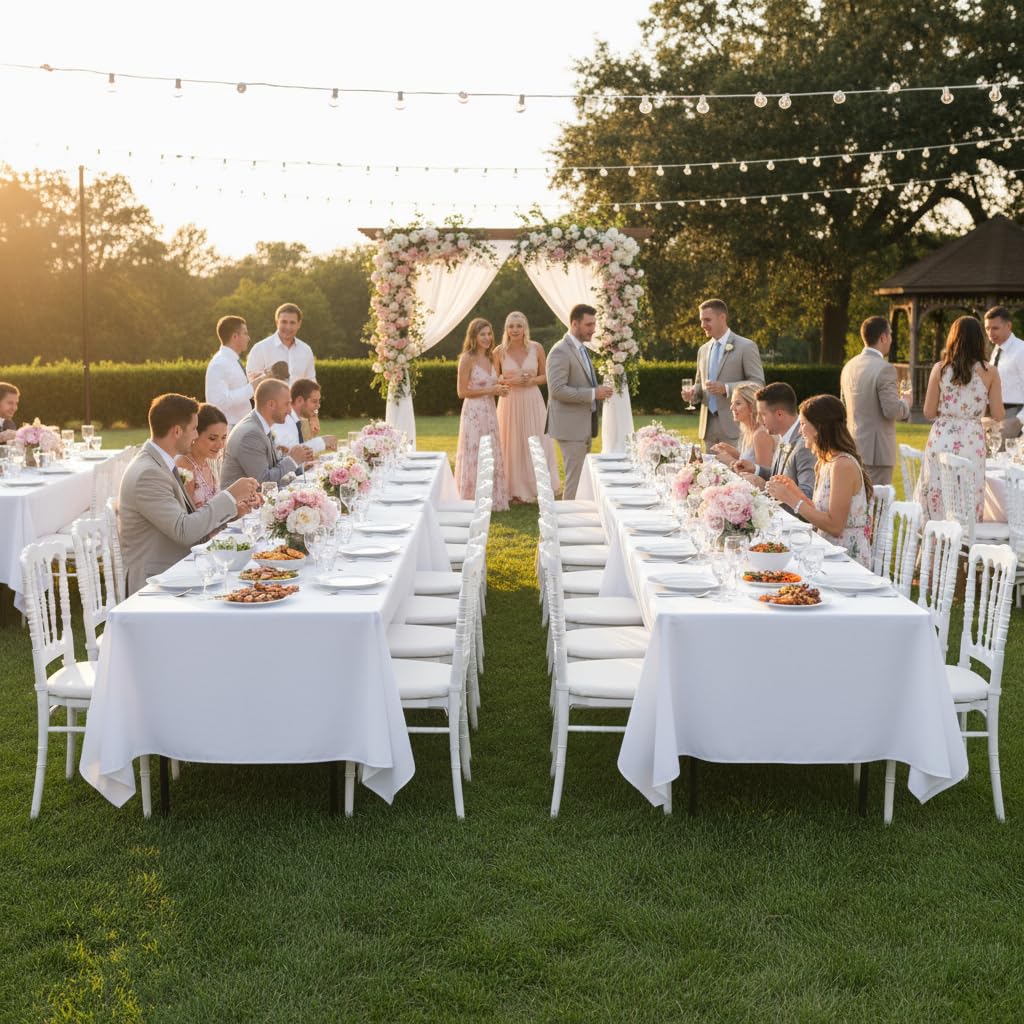 sancua White Table Cloths Rectangle, 10 Pack Tablecoths Rectangular for 6 Foot Tables - Washable Polyester Fabric Table Cover for Wedding, Birthday Party, Banquet Reception, 54x108 Inch