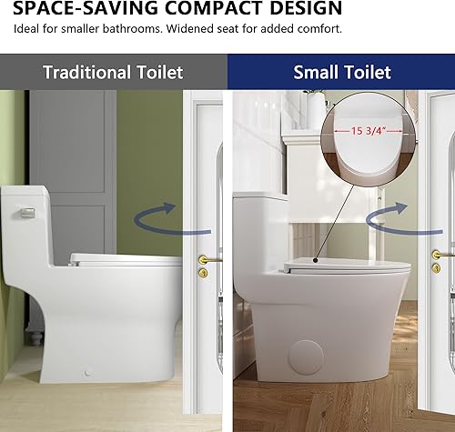 Miniatura 6 de DeerValley Inodoro compacto de una pieza alargado, inodoro moderno con asiento de cierre suave de cerámica brillante para espacio de baño pequeño