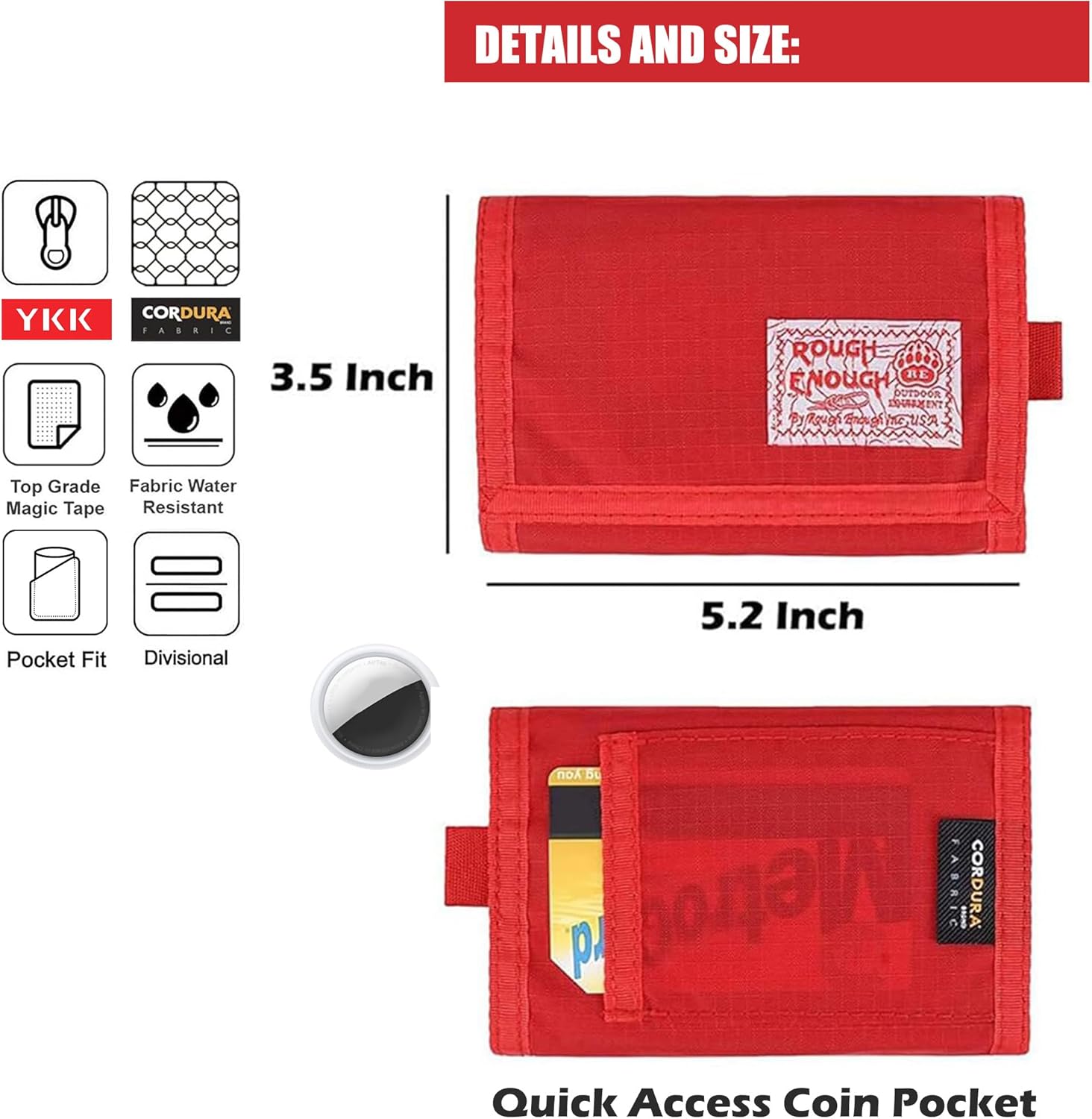 Rough Enough Kids Wallet for Boys Girls Preppy Teen with Neck Lanyard Keychain Cordura Red - Image 5