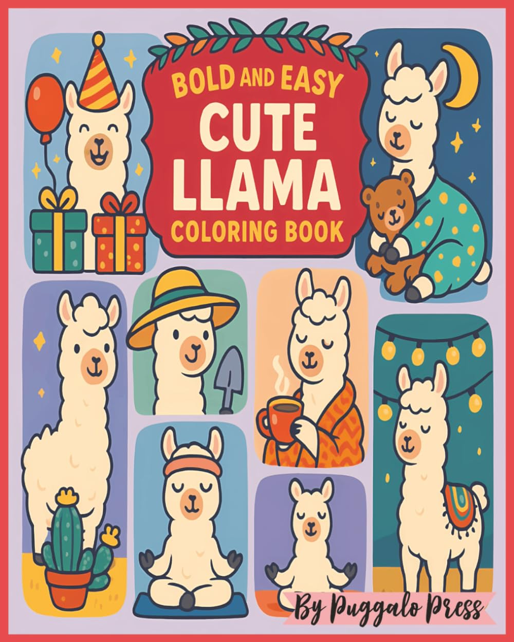 Cute Llama Bold and Easy Coloring Book: Bold and Easy