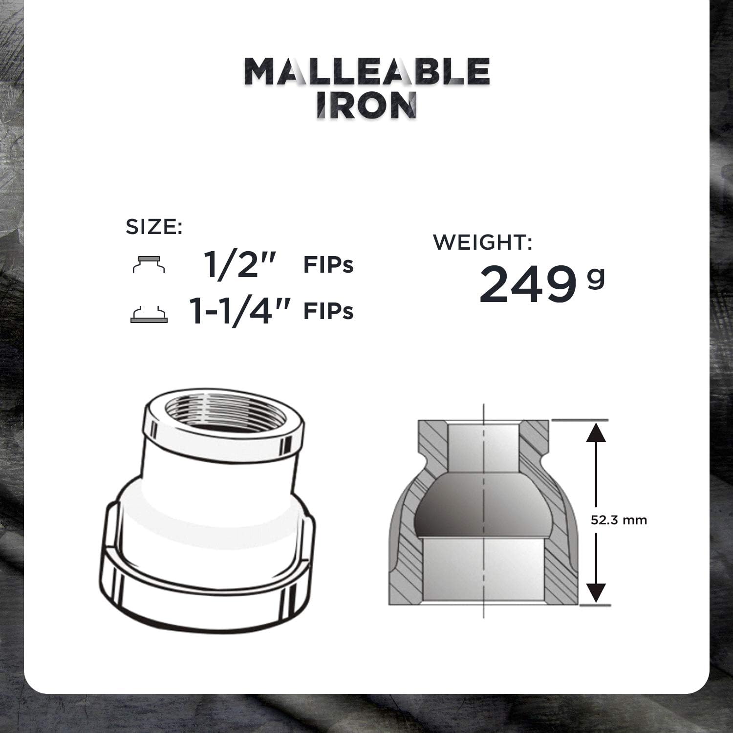 Supply Giant BMRC1141-5 Reducing Coupling, Malleable Iron Threaded Pipe Fitting Connector, 1-1/4 X 1/2 inch (Pack Of 5)