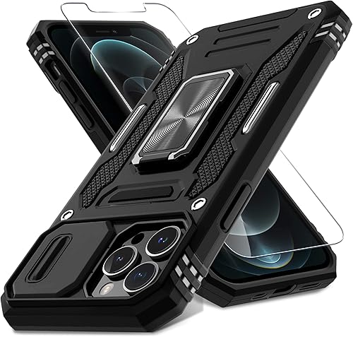 DEERLAMN Funda para iPhone 13 Pro Max con cubierta deslizante para cámara + protector de pantalla (1 unidad), anillo giratorio con soporte de grado