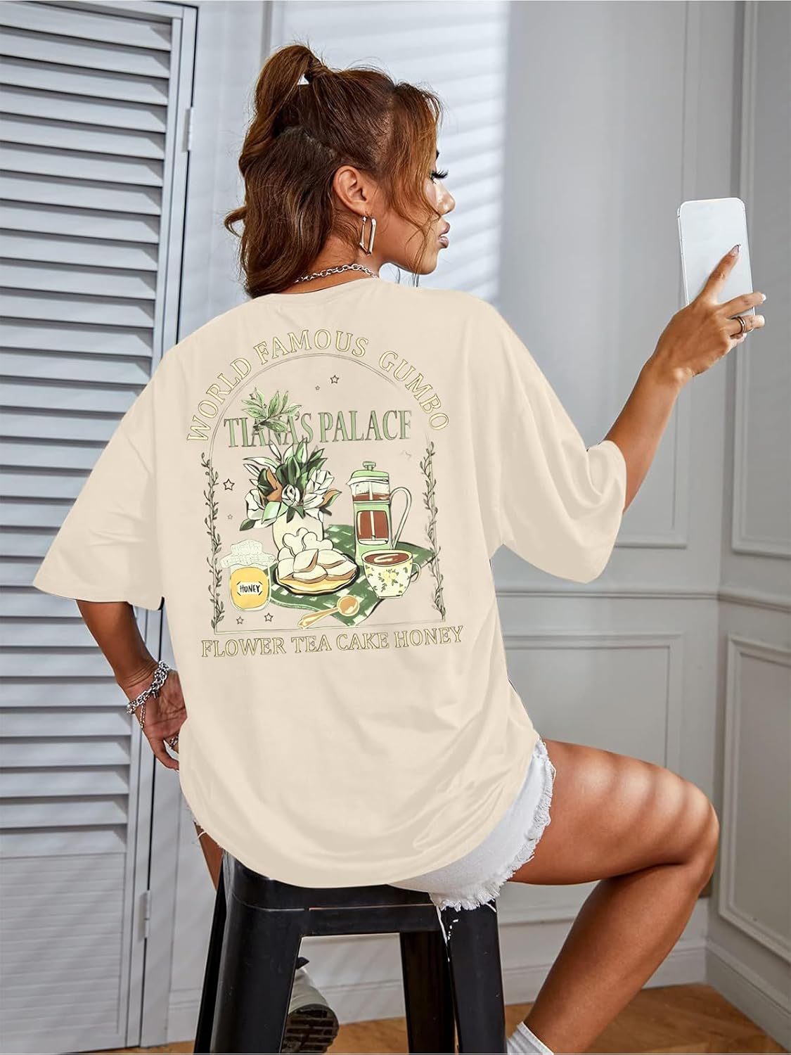 Magic Kingdom Shirts for Women The Princess and The Frog Shirt Flower Tea Cake Honey Tees Graphic Short Sleeve Tops - Image 5
