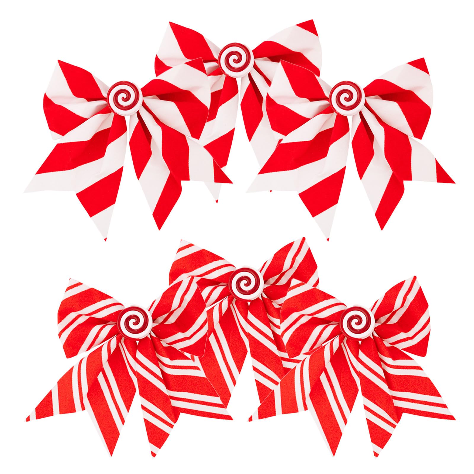 Healeved 6pcs Large Christmas Tree Bow Red White Stripe Fabric Ornament