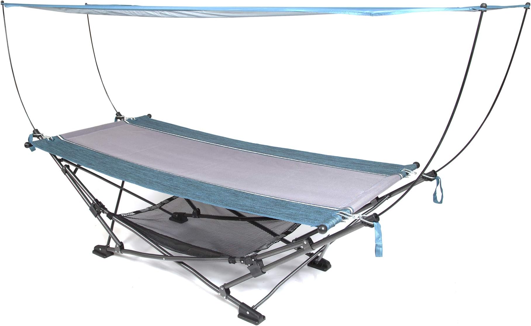 MacSports Collapsible Portable Folding Hammock with Removable Canopy - Includes Pillow and Mesh Storage Net, Freestanding, Heavy Duty, Outdoor Hammock (Teal)