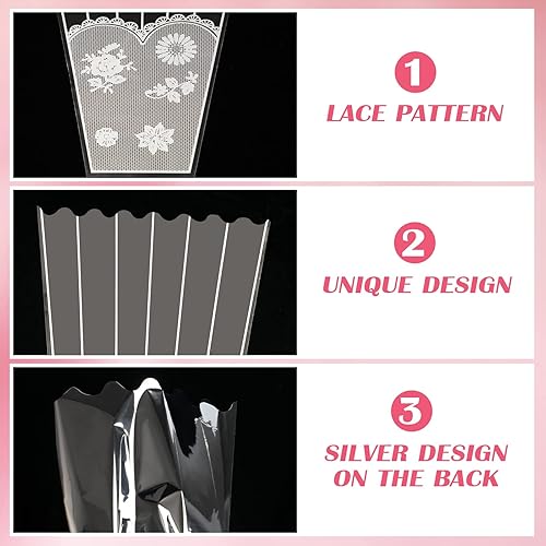 Miniatura 3 de FOIMAS 100 bolsas de plástico para ramo de flores, fundas de celofán, bolsas de embalaje para ramo de flores, para manualidades, cumpleaños, boda,