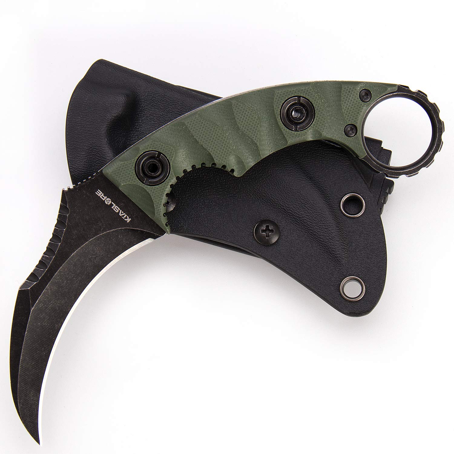 1911K Tactical Knife Fixed Blade Teeth Knife D2 Curved Blade & G10 Handle for Outdoor Survival, Camping, Bushcraft and Hunting, with Sheath