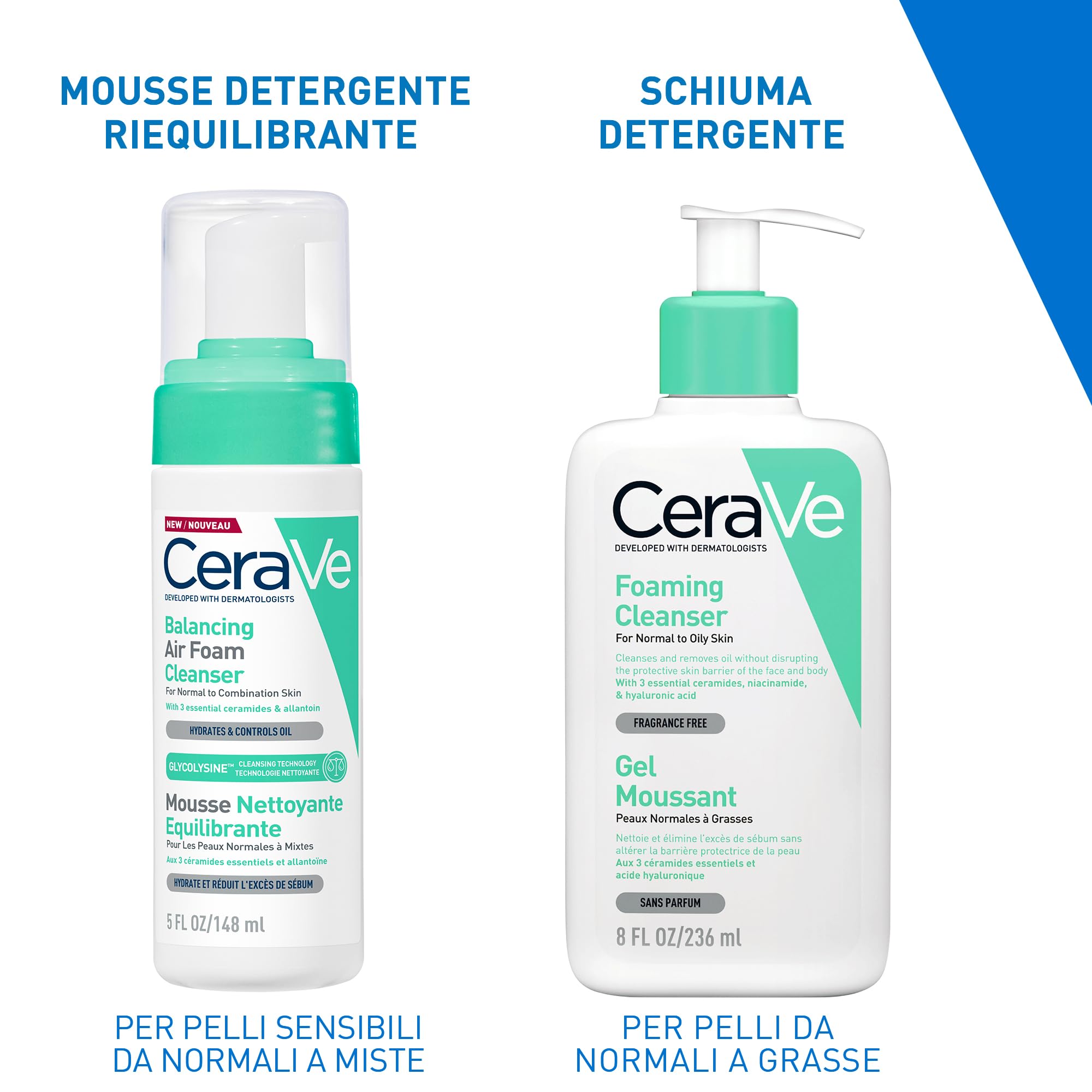 CeraVe Mousse Detergente Riequilibrante, Per Pelli da Normali e Miste, Pelle Idratata e Produzione del Sebo Ridotta, Con Tecnologia Glycolysine, 3 Ceramidi Essenziali e Allantoina, 148 ml