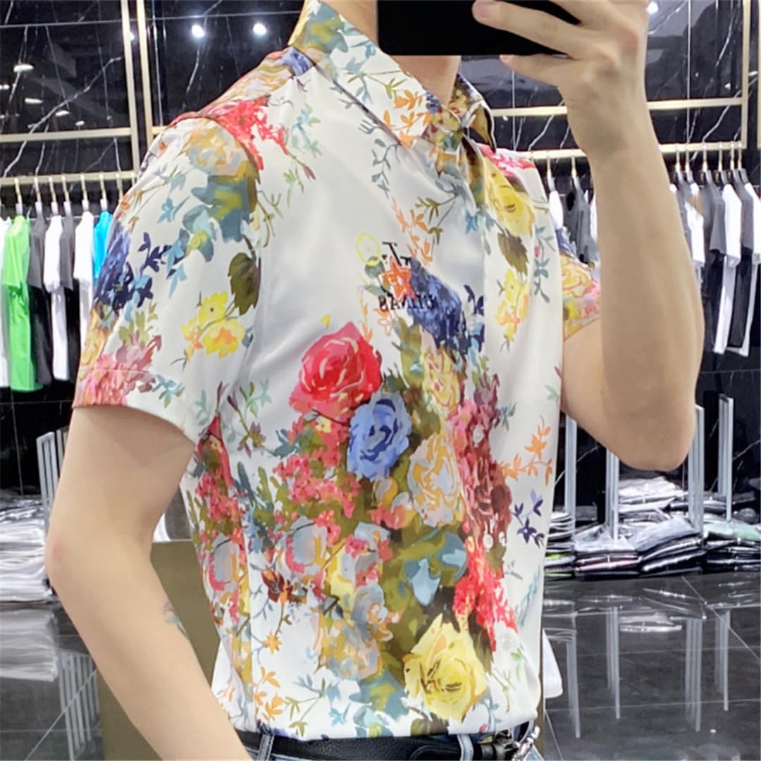 Yeuyyben Camicia A Maniche Corte da Uomo Slim Fit Estiva Camicia Floreale Camicie Eleganti da Lavoro Casual Abbigliamento da Uomo