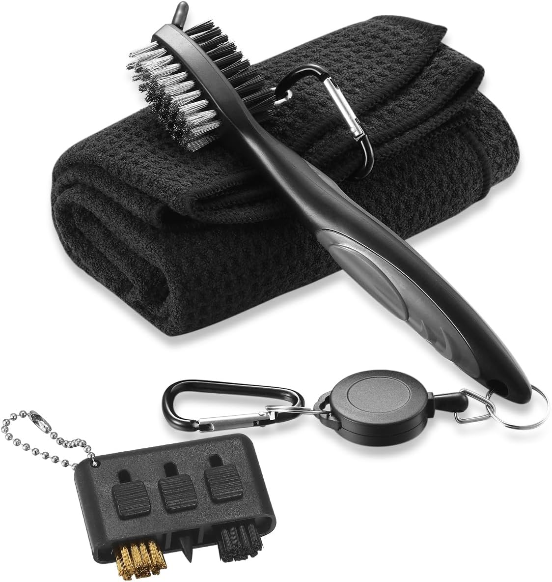 – Golf Club Brush and Microfibe Towel Kit Cleaning brush, with Carabiner Clip Waffle Pattern Cleaning Tool, Golf Gifts for Men Golf Cleaniner Set