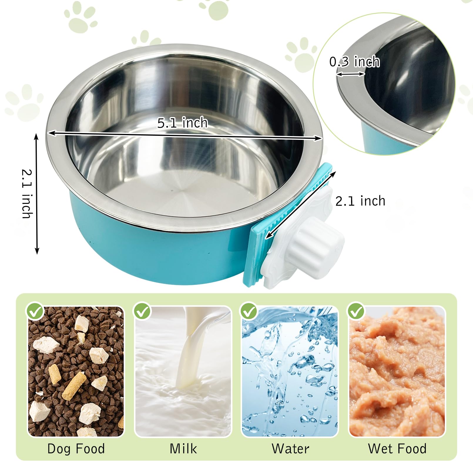 Tfwadmx Hundenapf für Katzen, abnehmbar, Edelstahl, Futter- und Wasser-Futterstation zum Aufhängen, Käfig, mit Reinigungsset für Haustiere, Welpen, Vögel, Ratten, Meerschweinchen, Frettchen,