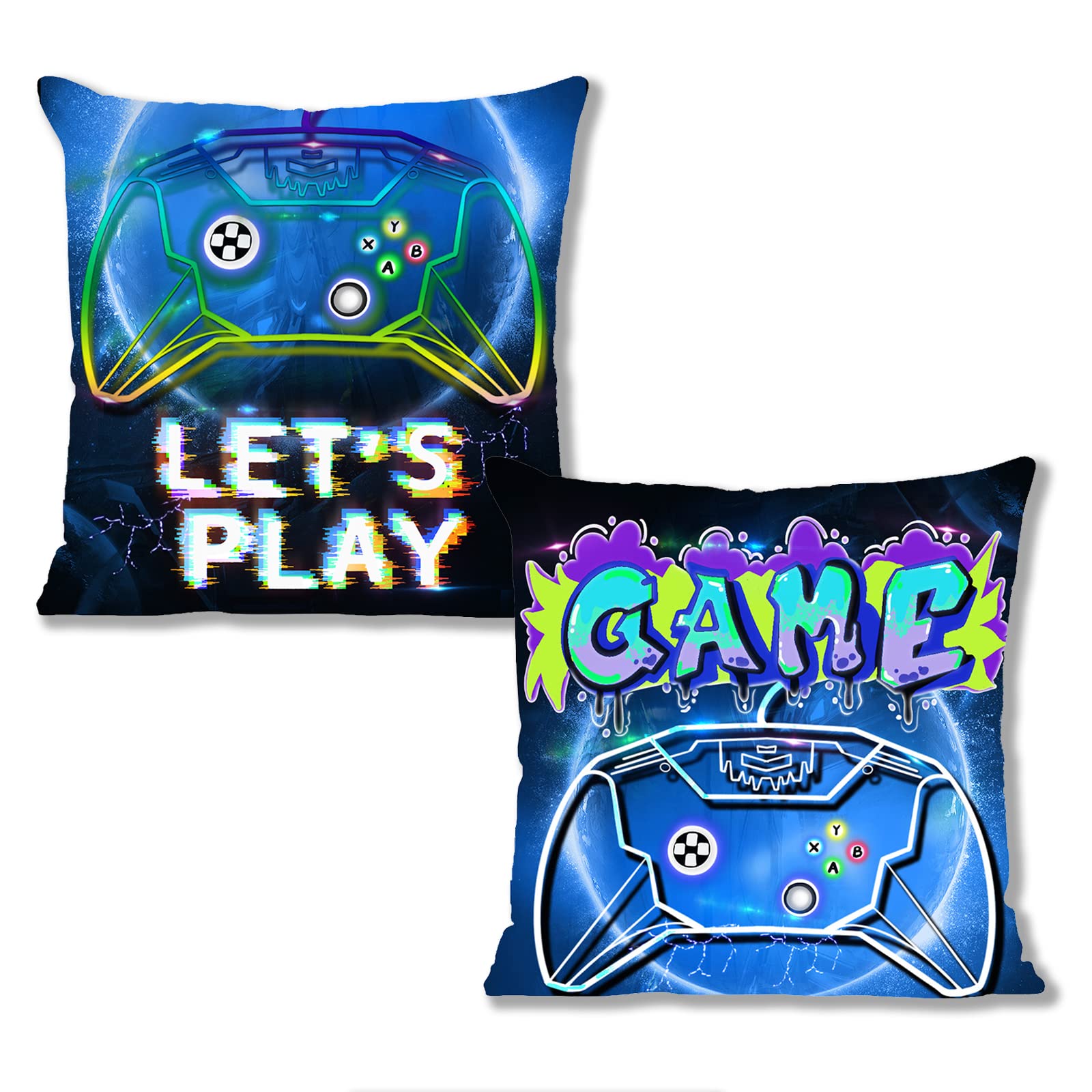 Pack of 2 Gaming Cushion Covers Gamer Pillow Covers Bedroom Accessories for Gaming Themed Sofa Bedroom Car Office Decor, 18x18inch, Video Game Controller Patterns