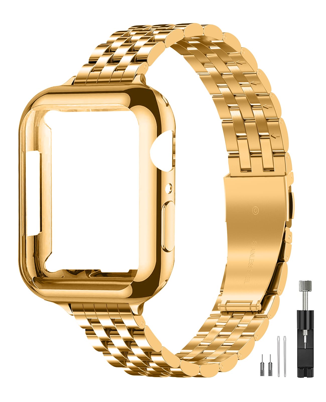 Slim Metal Band with Apple Watch Band 40mm 41mm 38mm 45mm 44mm 42mm, Dressy Stainless Steel Chain Strap for Women Man iWatch Bands Series 9 8 7 6 5 4 3 2 1 SE SE2