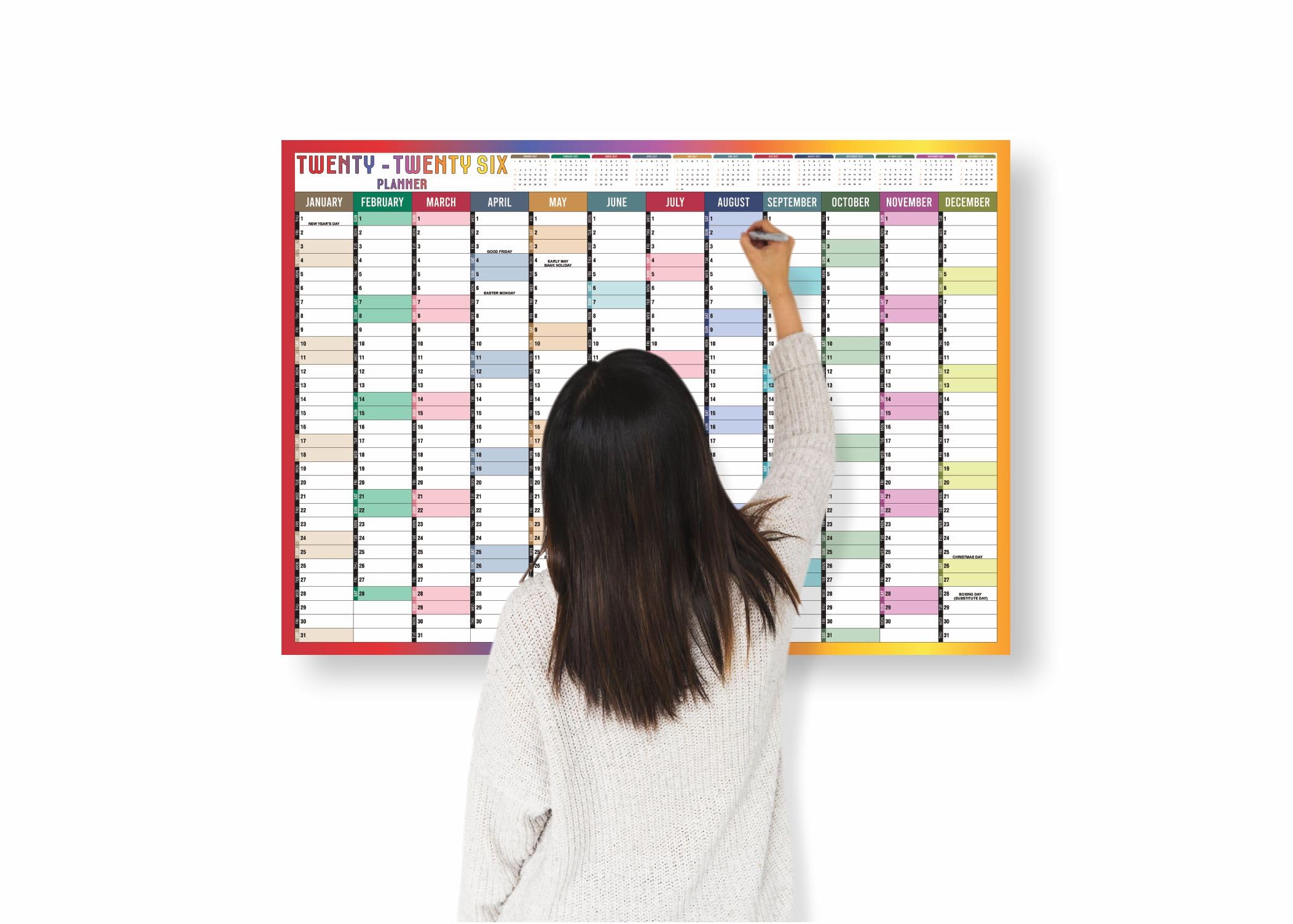 2026 Year Wall Planner A1 Uk Wall Calendar Yearly Planner Large Jan To Dec Full Year Planning Chart Student Family Home School Office Work Study Annual Poster Multi 59.5 x 84.1Cm (Multicolor)