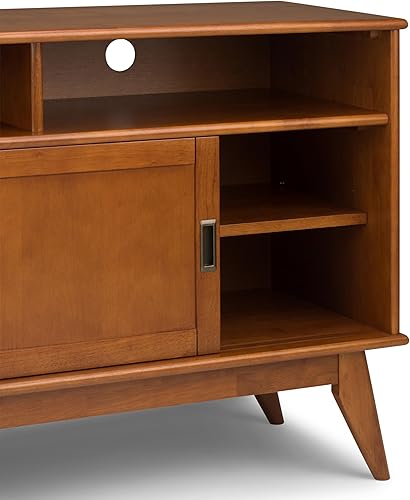 Miniatura 6 de SIMPLIHOME Draper Solid Wood Soporte universal para TV 54 pulgadas de ancho industrial centro de entretenimiento para sala de estar estantes y teca