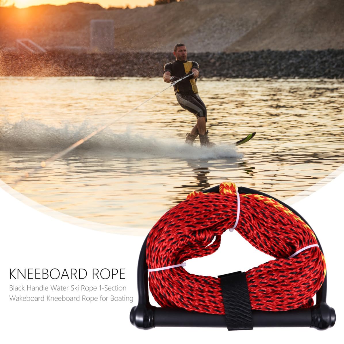 Cuerda 1 Sección de Nylon Negro para Esquí Acuático Ligera y Resistente Rayos UV Color Aleatorio para Wakeboarding y Esquí Acuático en Embarcaciones