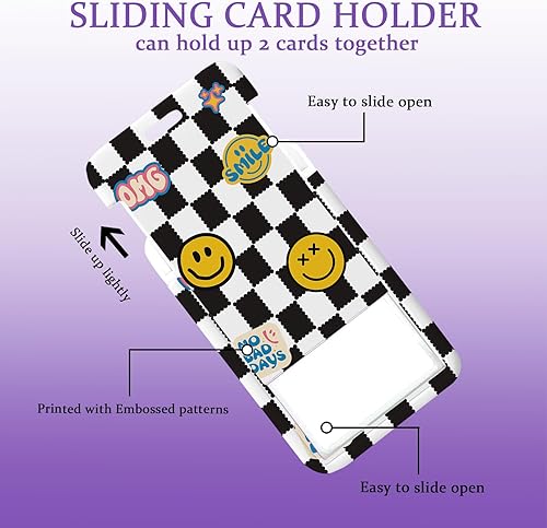 Miniatura 3 de Cordones de cara sonriente para insignias de identificación para mujer, lindo soporte de rejilla en blanco y negro con soporte retráctil de cordón,