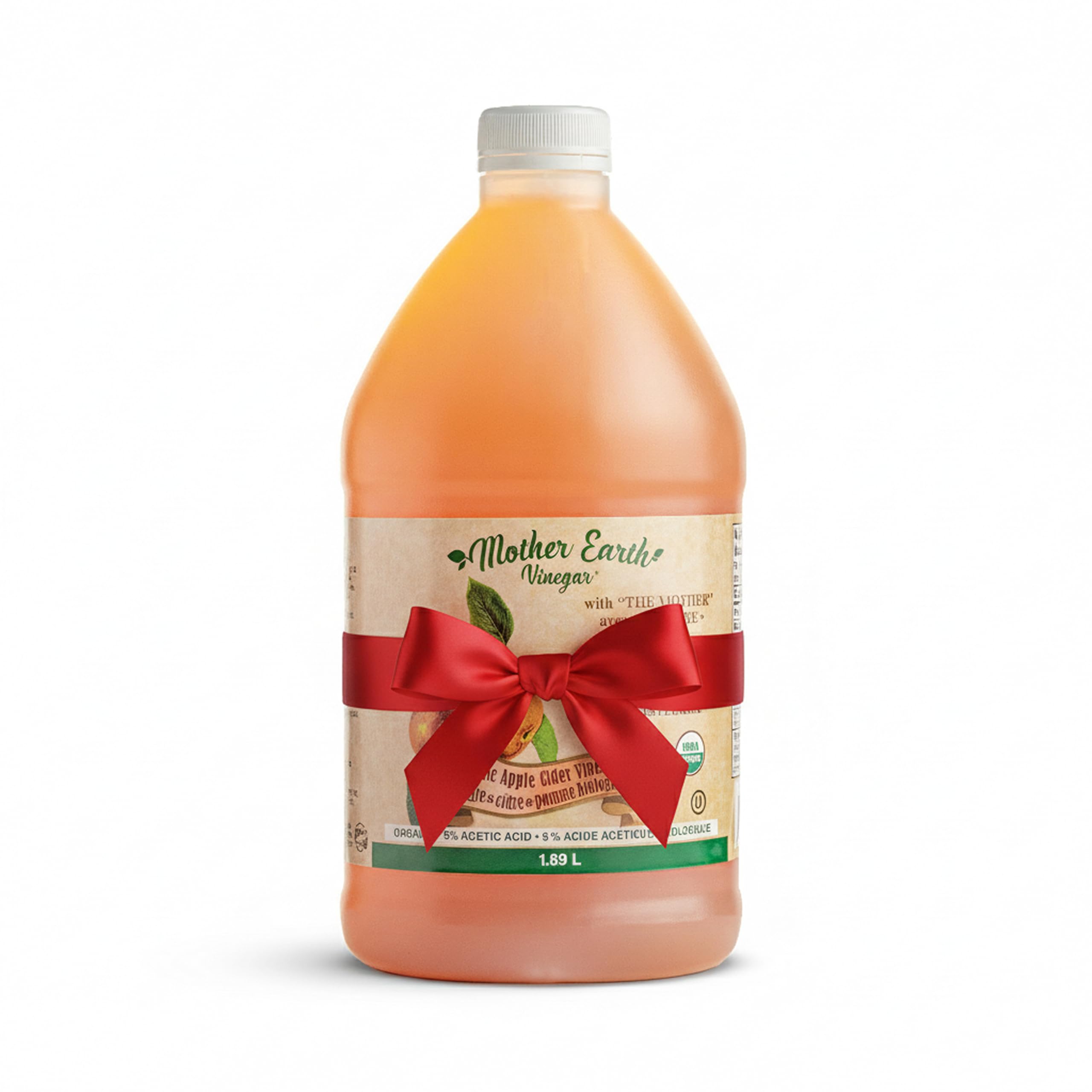 Mother Earth, Organic Apple Cider Vinegar with The Mother, Half Gallon, Fresh Pressed Organic Apples, OACV, ACV, Raw, Unpasteurized, Unfiltered (1/64oz Bottle)