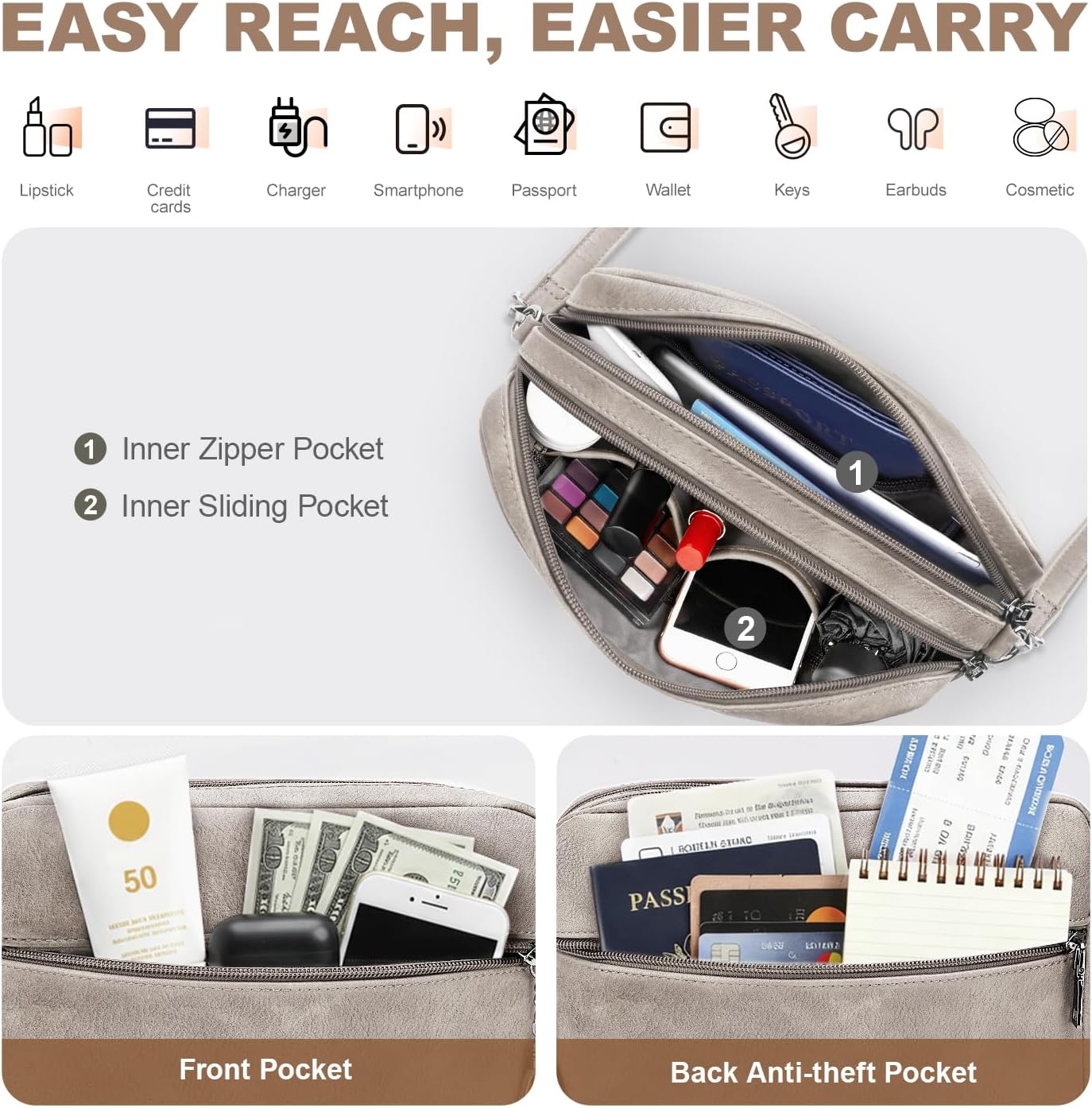 Crossbody Bags for Women, Lightweight Medium Crossbody Purse, Soft Leather Purses for Women Shoulder Handbags - Image 4