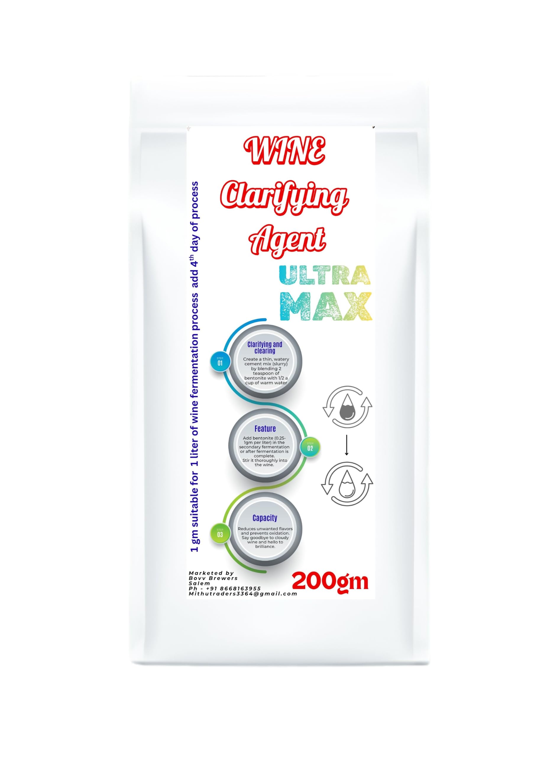 Bovv™ Ultra MAX Wine Clarifying Agent I Sodium Activated Bentonite Fining Agent for Home Brewing I Wine I Wort I Mead I Kombucha I 200gm-image-34