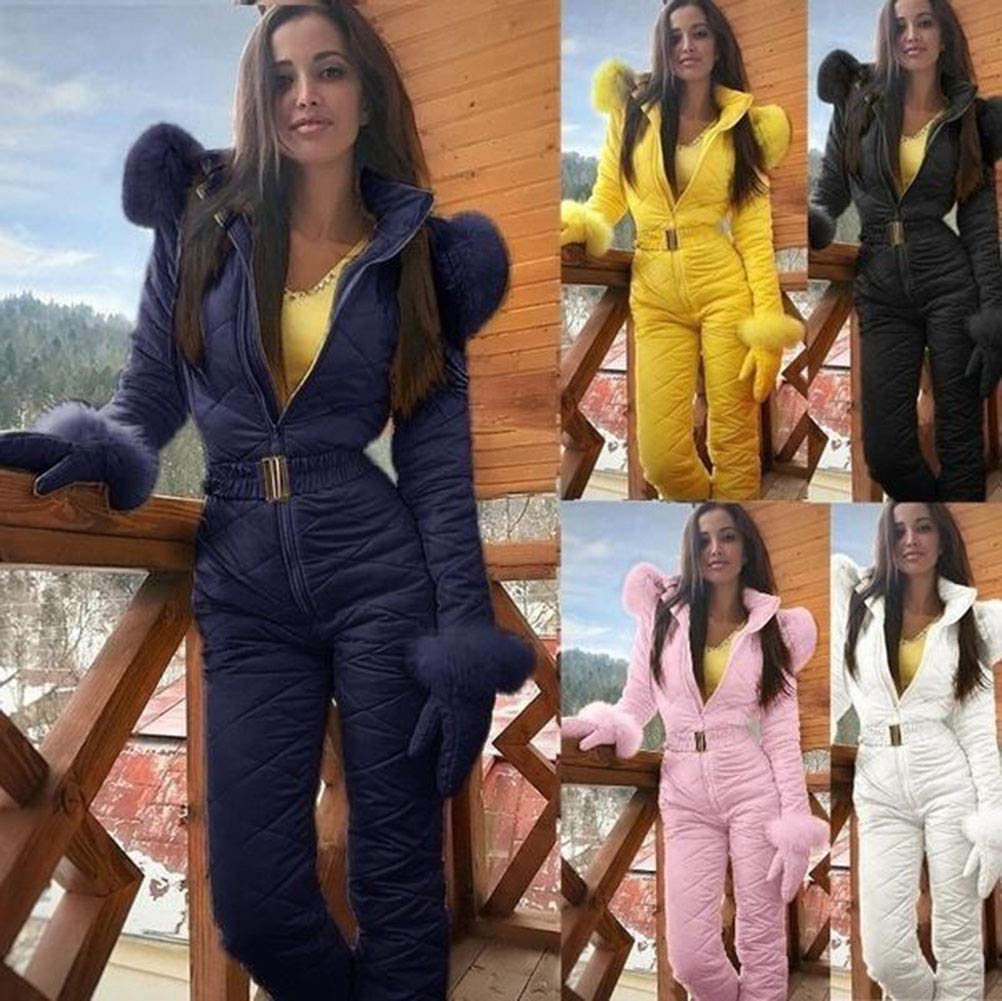 Minetom Combinaison de Ski Femme Fille Hiver Chaud Peluche Capuche Overall Neige Extérieur Sports Pantalon Ski Suit Imperméable Jumpsuit