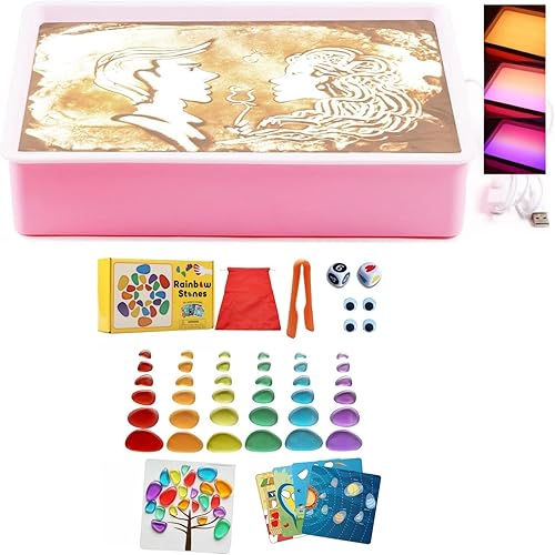 Odoorgames Caja de luz de pintura de arena para niños, mesa de arte de arena, bandeja de arena para el aula, mesa de actividades sensoriales para
