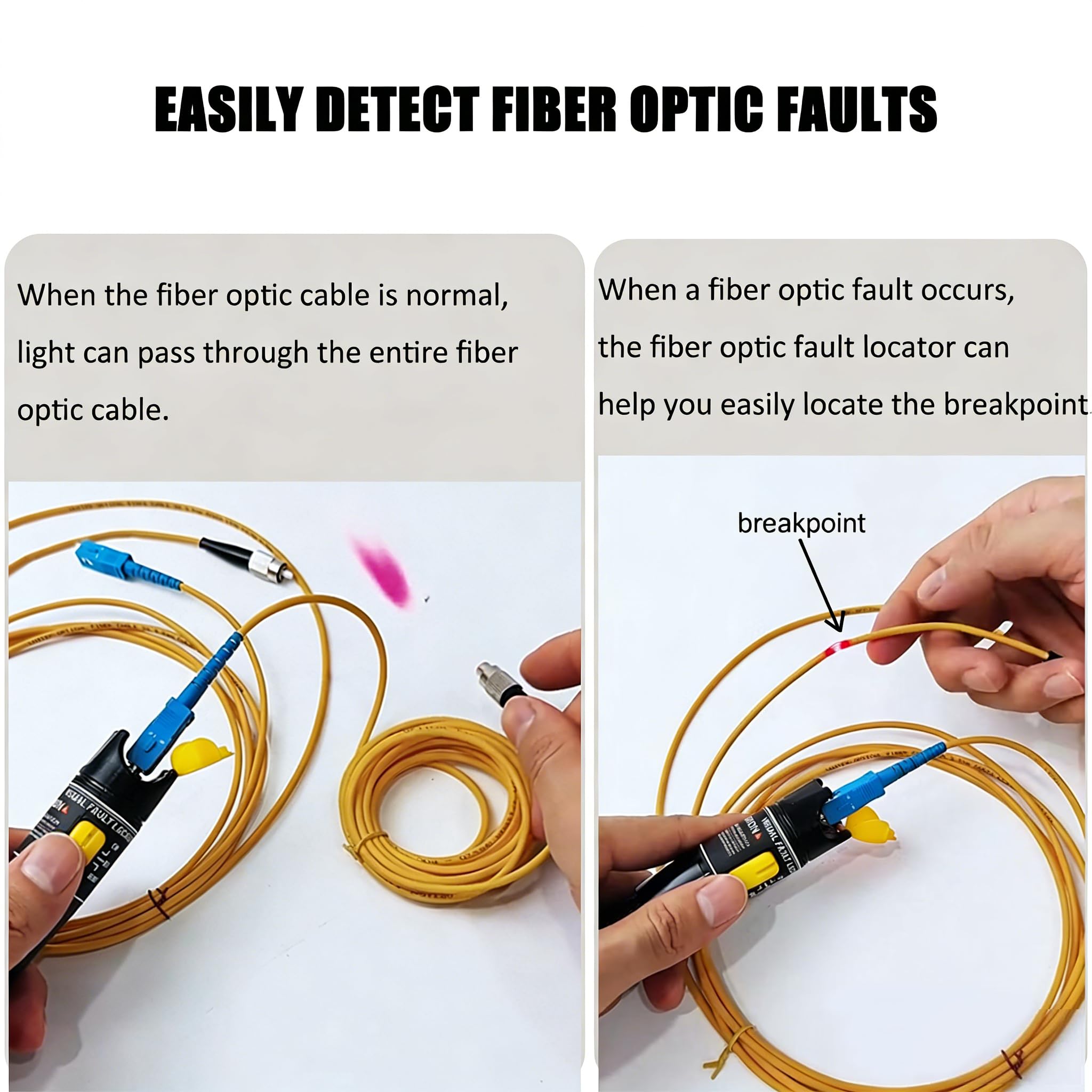 Localizador Visual de Fallos 100mW para Fibra Óptica, Probador de Cable de Fibra Óptica con Adaptador de FC-LC y SC-LC, Kit de Prueba para Redes LC/FC/SC/ST