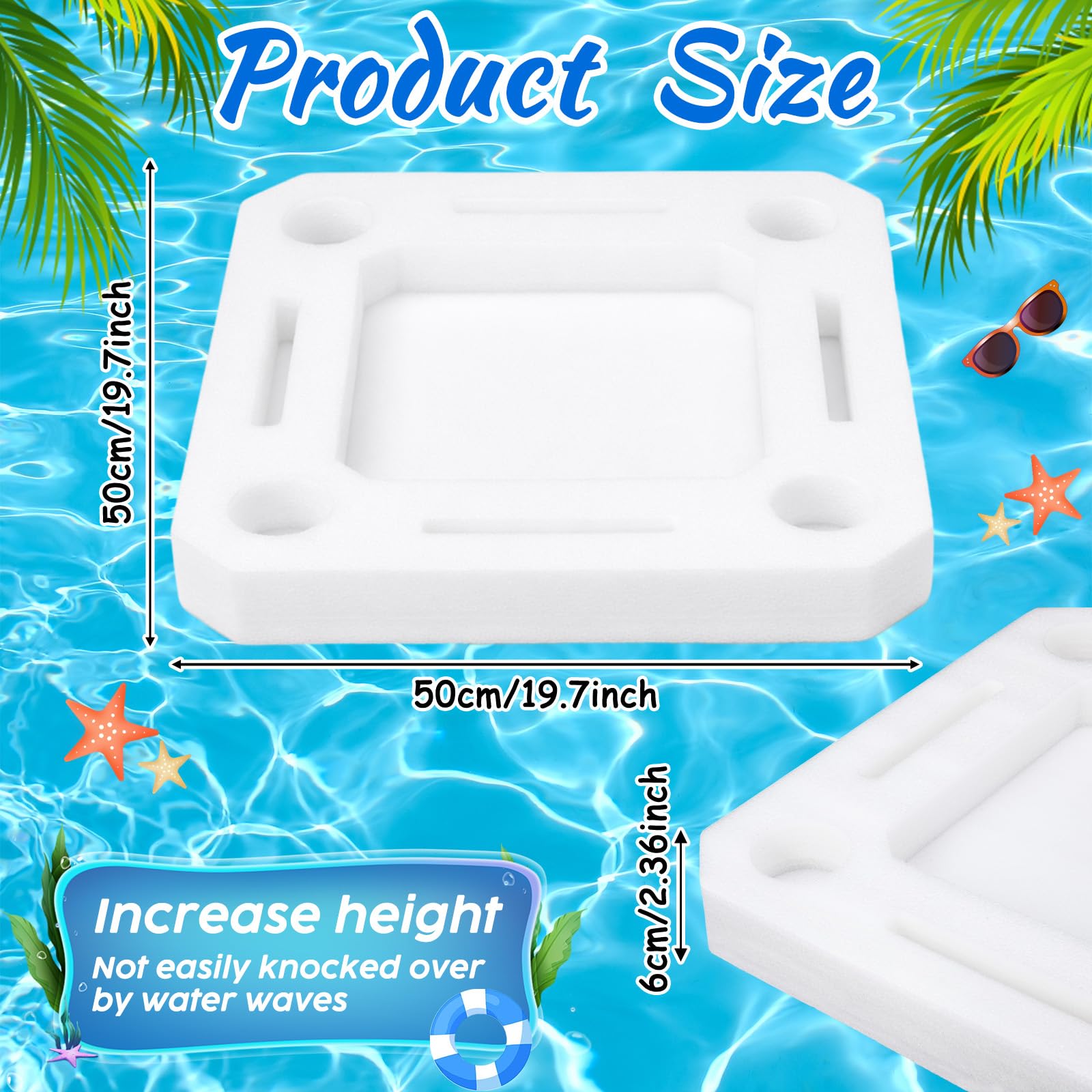 Qinyoung Grande portabevande galleggiante bianco, vassoio per rinfreschi, vassoio portatile per piscina, accessori per piscina, vasca idromassaggio, spiaggia e decorazione per feste (quadrato a