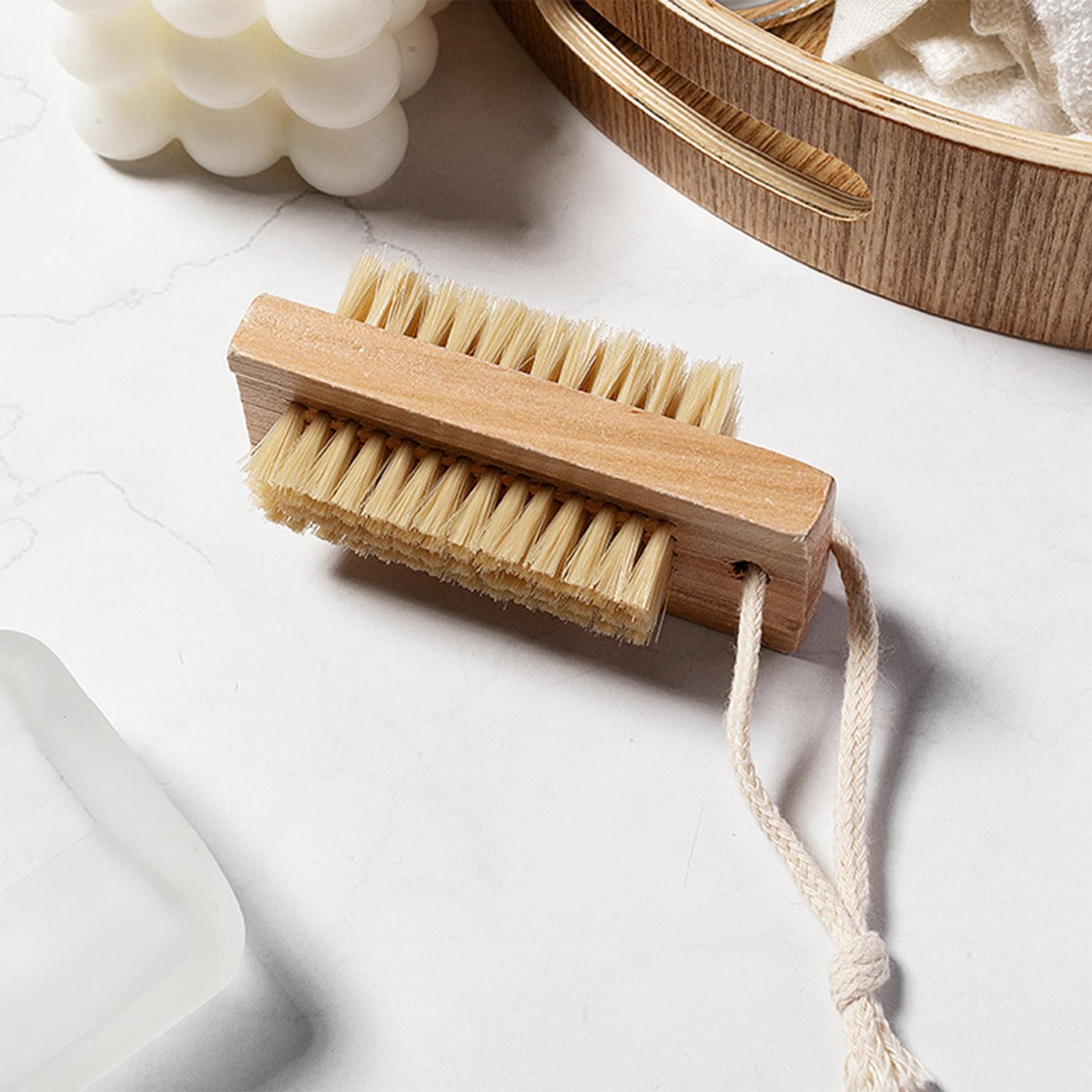 2pcs Wooden Nail Scrub Brush, Double Sided Nail Brushes with Stiff Bristles and Hanging Rope Hand and Foot Scrubber Manicure Pedicure Tool for Scrubbing Fingernails Toenail Cuticle - Image 3