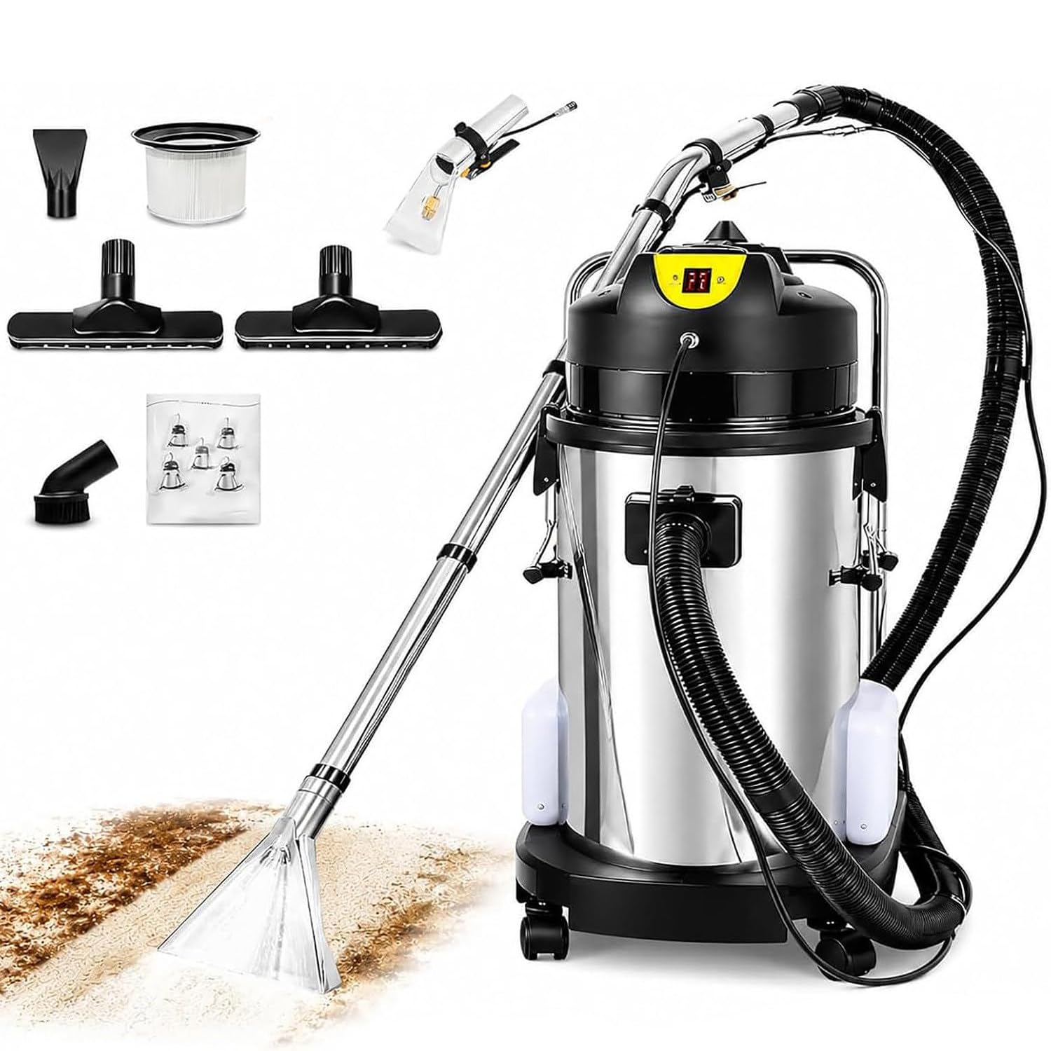 Limpiador de Alfombras y Tapicerías Profesional, Extractor 3 en 1 20L | Cable de 7 m y Mangueras de 2,5 m ofrecen Gran Alcance para Habitaciones, Oficinas, Pasillos, Tapicerías, Sofás y Coches