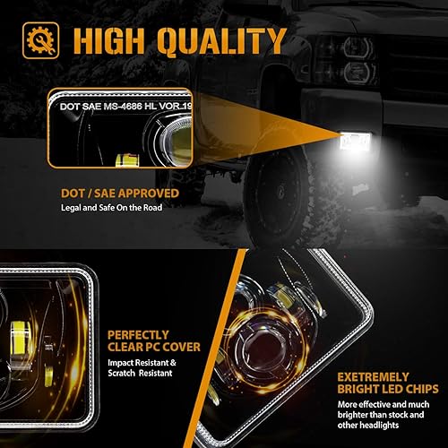 Miniatura 3 de Auxbeam Faros delanteros LED de 4 x 6, 4 faros delanteros rectangulares aprobados por DOT de 60 W, H4651, H4652, H4656, H4666, H6545, compatibles