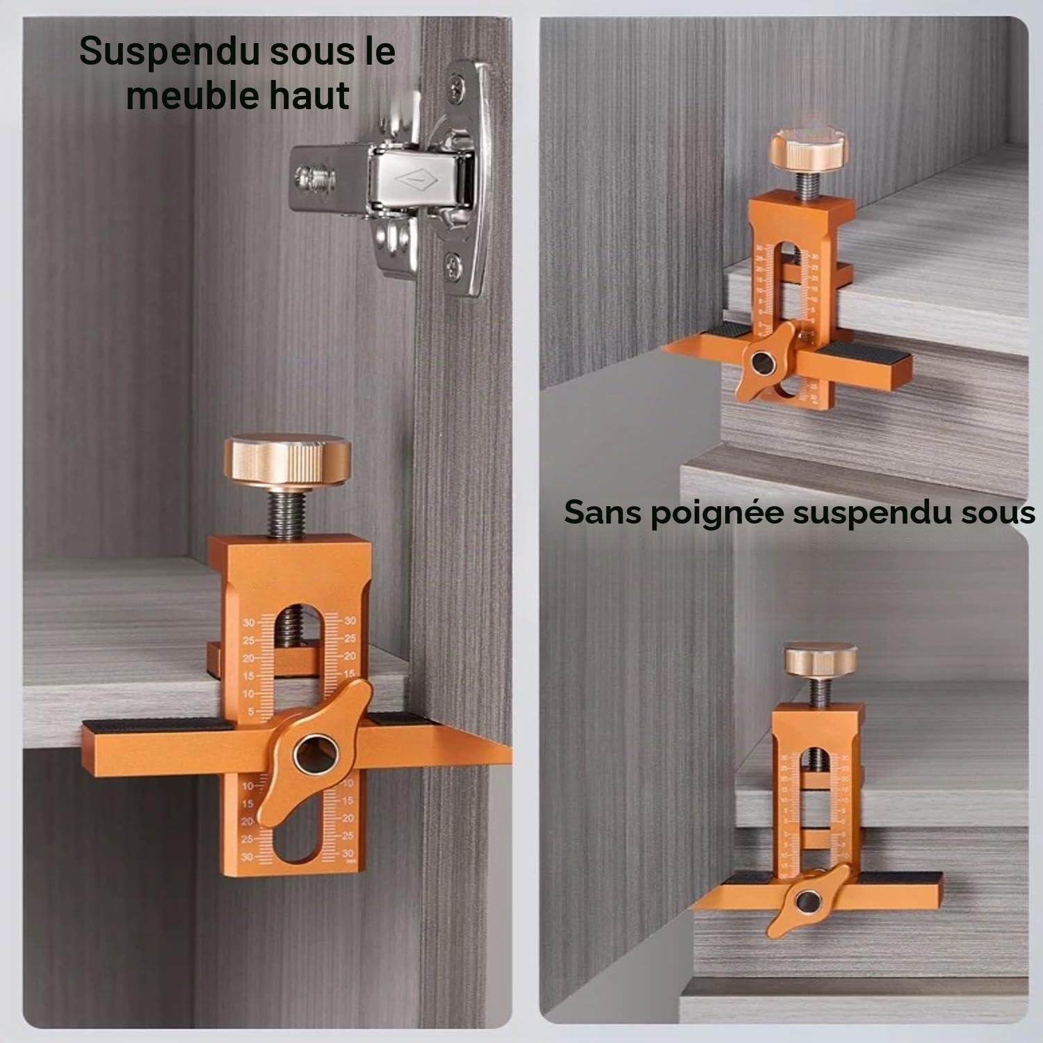 Jig d’installation pour porte de placard – Positionneur réglable 2 en 1 | Kit universel en alliage d’aluminium pour portes de placard avec 3 forets