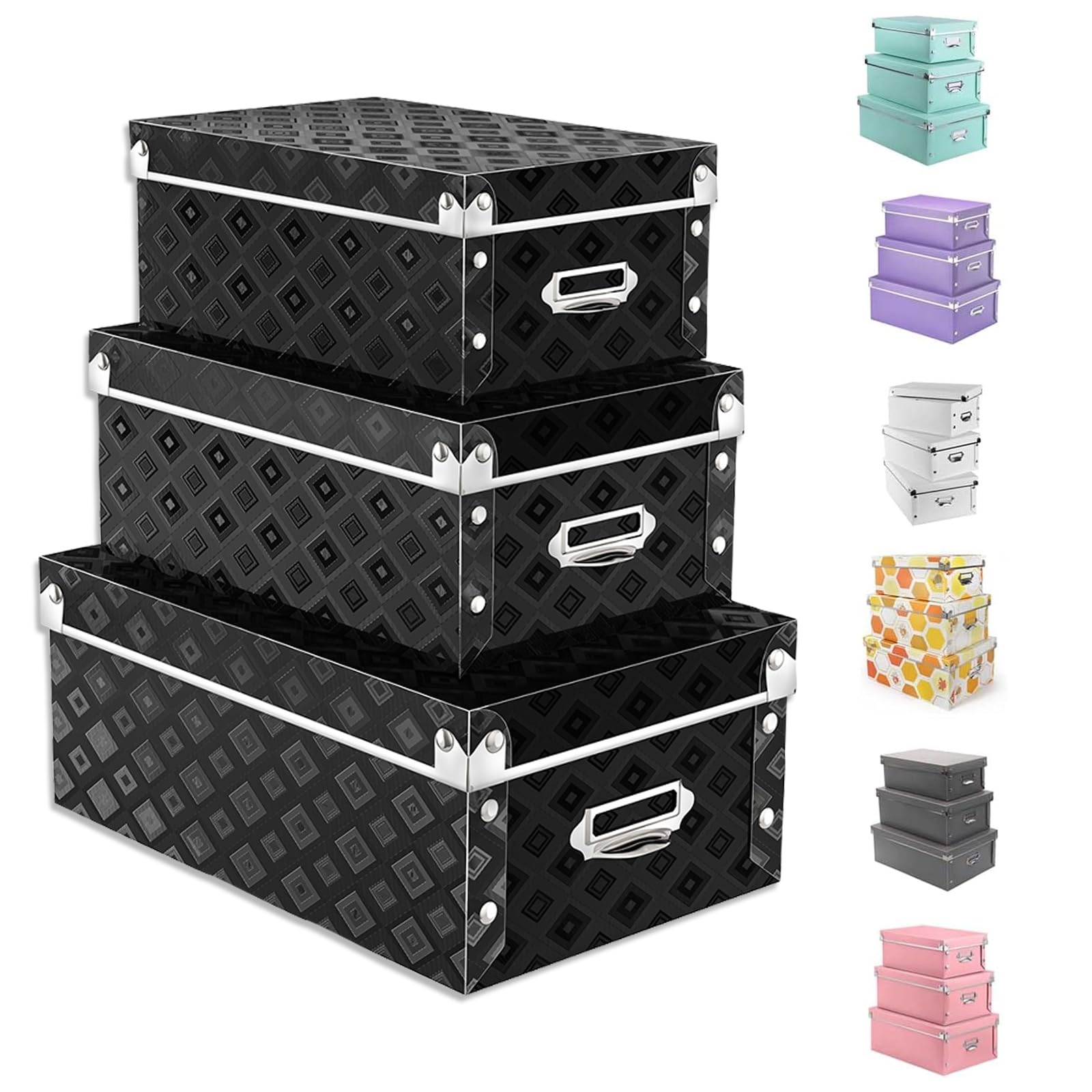 XUCHUN Decorative Storage Box with lids,3 in 1 Set,Plastic,Waterproof Storage Bins for Shoes,Clothes,Office