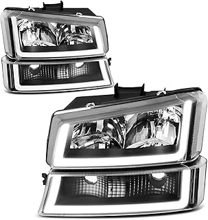 Headlight Assembly with LED DRL Compatible with 2003 2004 2005 2006 Avalanche Silverado 1500 2500 3500/2007 Chevrol...