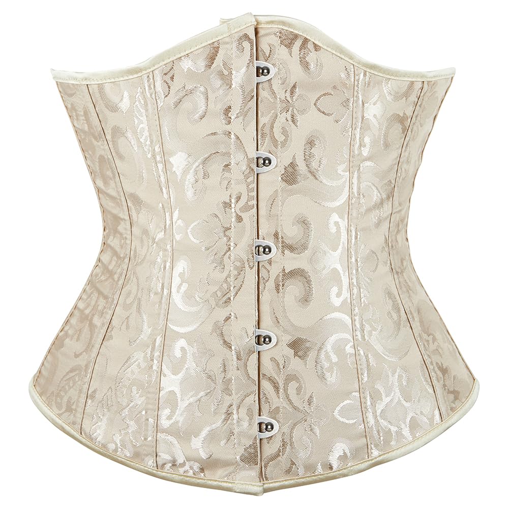 SHYMMUO Underbust Corset for Women Steampunk Waist Trainer Vintage Bustier Top Gothic Renaissance Corset, Beige, XXL