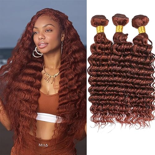 QEUOPE Color 33 Auburn Deep curly Bundles Human Hair Reddish Brown Loose Deep Wa