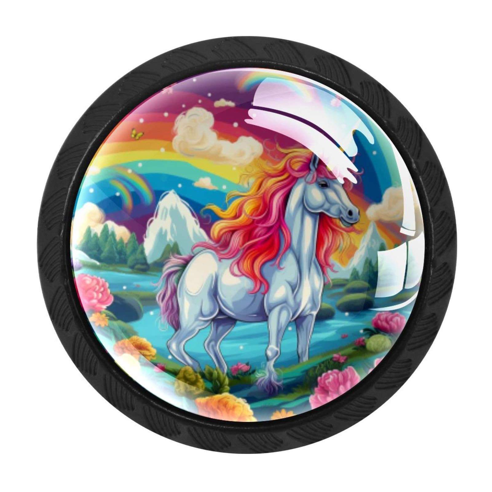 Chenzzzz Multicolored 01 4 Pack Black Rainbow Unicorn Kitchen Handles, Cabinet Pulls Hardware For Cupboard Drawer Knobs Dresser Pulls