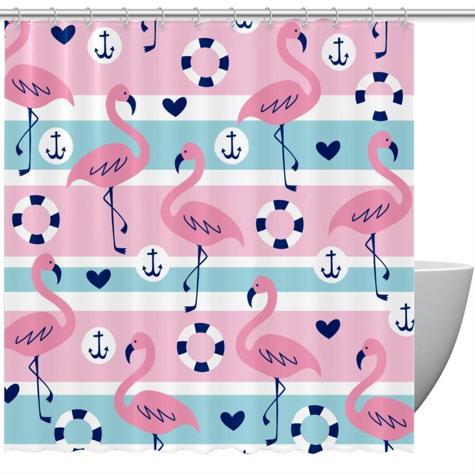 Rideau de douche flamant rose pour une ambiance marine exotique