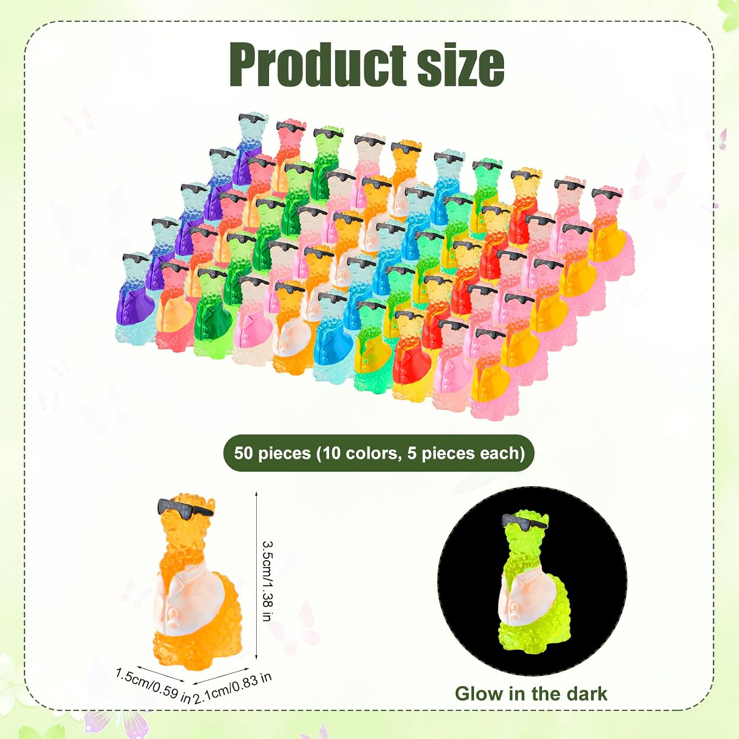 PEUTIER 50pcs Resin Miniature Alpaca, 1.38 x 0.83 x 0.59 Inch 10 Colors Miniature Alpaca Statue Animal Statue Luminous Mini Animal Figure for Mini Garden Landscape Aquarium Decoration (Sunglasses) image 2