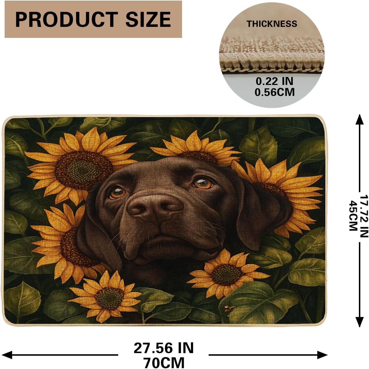Sunflower Dog Doormat, Black Lab Design for Spring and Summer Home Entrance Decor, Rubber Waterproof Non-Slip Washable, Indoor & Outdoor Use 29x17 Inch